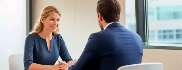 ClubDeal.com Smiling table meeting. Focus